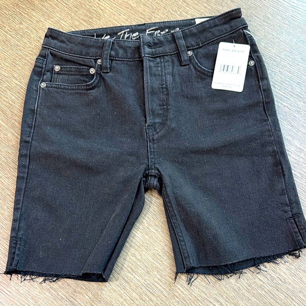 Free People Black Denim Frayed Shorts